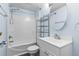 Bathroom with blue walls, toilet, and shower at 513 Pauline Dr, Bonneau, SC 29431