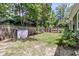 Well-kept backyard with a privacy fence, storage shed, and green grass and a beautiful leafy privacy fence at 8 Pony Ln, Charleston, SC 29407