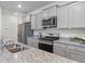 Modern kitchen featuring stainless steel appliances, granite countertops and grey cabinets at 849 Kirby Ct, Charleston, SC 29414