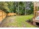 Spacious, fenced backyard with mature trees, offering privacy and plenty of room for outdoor activities at 109 Lakeview Dr, Summerville, SC 29485