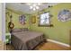 Quirky bedroom featuring a guitar and other music themed decor with window and ceiling fan at 1549 N Avalon Cir, Charleston, SC 29407