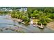 Aerial view of a boat launch with docks surrounded by water and a forest at 1723 Bolden Dr, Mount Pleasant, SC 29466