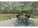 Back deck with table, chairs, outdoor umbrella, and privacy fence overlooking the backyard at 189 Fox Chase Dr, Goose Creek, SC 29445