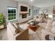 Bright living room featuring a fireplace, modern furniture and backyard view at 242 Daniels Creek Cir, Goose Creek, SC 29445