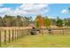 A picturesque horse pasture features sturdy fencing and mature trees, creating an idyllic rural setting on the property at 4215 Ten Shillings Way, Ravenel, SC 29470