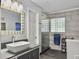 Modern bathroom with a vessel sink, glass-enclosed shower, and stylish gray tile at 482 Planters Trace Dr, Charleston, SC 29412