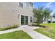 A private backyard with concrete patio is easily accessible from the home at 4823 Shady Tree Ln, Summerville, SC 29485