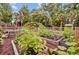 Lush community garden with various plants, a trellis, and neatly arranged raised beds at 520 Crossland Dr, Moncks Corner, SC 29461