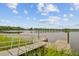 Fishing pier with metal railings and steps leading into a serene lake surrounded by lush greenery at 520 Crossland Dr, Moncks Corner, SC 29461