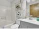 Bathroom with modern vanity, framed mirror, and shower at 6241 Rolling Fork Rd # C, North Charleston, SC 29406