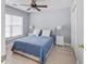 Bedroom with neutral walls, a blue bed, and matching nightstands with lamps, illuminated by natural light at 1250 White Tail Path, Charleston, SC 29414