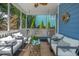 Cozy screened-in porch with comfortable seating, a swing, and a ceiling fan offers a perfect spot for relaxation at 1250 White Tail Path, Charleston, SC 29414