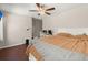 Comfortable bedroom with a ceiling fan, hardwood floors, and a bright, airy atmosphere at 130 Shropshire St, Goose Creek, SC 29445