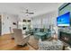 Bright living room boasts a comfortable sectional sofa, stylish armchairs, fireplace, and hardwood floors at 134 Etiwan Park St, Charleston, SC 29492