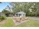 Private backyard featuring a guest house, lush lawn, and seating area with a fire pit at 2317 Kent Ave, North Charleston, SC 29405