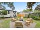 Private backyard with a seating area around a fire pit and a manicured lawn at 2317 Kent Ave, North Charleston, SC 29405