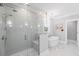 Beautiful bathroom featuring a glass shower, free-standing tub, and marble floors creating a luxurious space at 3739 Goodwater St, Mount Pleasant, SC 29466