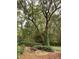 Patio area with comfortable seating surrounded by lush greenery and a large shade tree at 4150 Nature View Cir, Johns Island, SC 29455