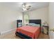 Inviting bedroom features a ceiling fan and view outside the window at 432 Equinox Cir, Ladson, SC 29456
