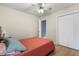 Comfortable bedroom features a ceiling fan and a closet through the door at 432 Equinox Cir, Ladson, SC 29456