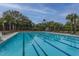 Outdoor swimming pool with lane markers, lounge chairs, and mature landscaping at 5847 Back Bay Dr, Isle of Palms, SC 29451