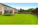 Lush backyard offers an expansive lawn, a swing set, and a trampoline for Gathering fun at 9785 Black Willow Ln, Ladson, SC 29456