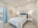 Cozy bedroom with striped bedding, a blue headboard, and whimsical 'WANDER' wall decor at 109 Indigo Cove Blvd, Summerville, SC 29486