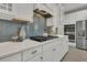 Modern kitchen showcasing sleek white cabinets, a blue subway tile backsplash, and stainless steel appliances at 117 Harbor Trace Ln, Summerville, SC 29486