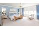 Beautiful bedroom with natural light, blue walls, stylish furniture, and modern lighting at 125 Integrity Ln, Charleston, SC 29492