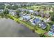 Stunning aerial view showcasing a waterfront community with a serene lake and manicured landscaping at 1597 Rivertowne Country Club Dr, Mount Pleasant, SC 29466