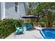 Backyard features a refreshing above-ground pool with deck, an umbrella, and ample space for outdoor lounging at 1604 Macoma Dr, Mount Pleasant, SC 29466