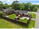 Aerial view of a private backyard with fencing, patio, and shed at 2651 Martha Dr, North Charleston, SC 29405