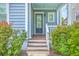 Inviting front porch featuring wood steps and a stylish glass front door at 310 Marchman St, Summerville, SC 29486