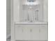Well-lit bathroom featuring sleek white cabinets, a large mirror, and modern fixtures for a clean and stylish look at 3222 Pinewood Dr, Ladson, SC 29456