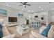 Open-concept living room with modern decor, blending seamlessly with a dining area and white kitchen at 3222 Pinewood Dr, Ladson, SC 29456