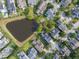 Aerial view of neighborhood homes surrounding a pond and playground, perfect for families at 4073 Blackmoor St, Mount Pleasant, SC 29466