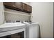 Laundry room with white washer and dryer and overhead dark cabinets at 8453 Charleston Hwy, Walterboro, SC 29488