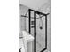 Elegant walk-in shower with black trim and marble tile surround at 110 Instructor Ct, Ladson, SC 29456