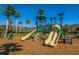 Community playground with slides and a climbing area and surrounding palm trees on a sunny day at 1409 Bloomingdale Ln, Mount Pleasant, SC 29466