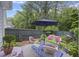 Relaxing patio features an umbrella, seating, and views of the lush backyard at 148 Longdale Dr, Summerville, SC 29483