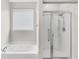 Well-lit bathroom featuring soaking tub, shower with glass doors, and neutral walls at 193 Cypress Forest Dr, Moncks Corner, SC 29461