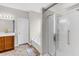 Bright bathroom featuring shower with glass door, soaking tub, single vanity, and neutral wall color at 193 Cypress Forest Dr, Moncks Corner, SC 29461