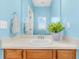 Stylish bathroom featuring a vanity with a white countertop, modern fixtures, and blue walls at 252 Island Green Rd, Goose Creek, SC 29445