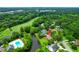 Aerial view showcasing a home near a picturesque golf course and waterfront, surrounded by mature trees at 919 Overview Ct, Mount Pleasant, SC 29464