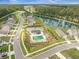 Picturesque aerial view showcasing homes, the community pool, and a serene lake at 141 Pine Crest View Dr, Summerville, SC 29486