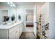 Bright bathroom features a double sink vanity with quartz countertops and wood-look flooring at 141 Pine Crest View Dr, Summerville, SC 29486