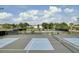 A full view of community tennis and pickleball courts, surrounded by landscaping, trees, and residential homes on a sunny day at 1489 Red Tide Rd, Mount Pleasant, SC 29466
