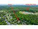 Scenic aerial view displays a home near Ashley River Park within a lush neighborhood at 2031 Thornhill Dr, Summerville, SC 29485