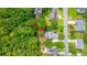 An aerial view shows the home with a private, fenced backyard, patio, and koi pond at 2031 Thornhill Dr, Summerville, SC 29485