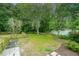 The well-maintained backyard features a picket fence, mature trees, and a lush lawn at 2031 Thornhill Dr, Summerville, SC 29485